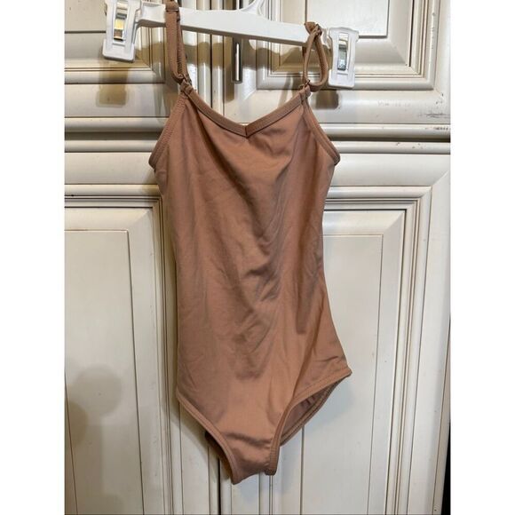 Bloch girls V Neck Adjustable Strap One Piece Swimsuit Tan Size 12 - Picture 4 of 8